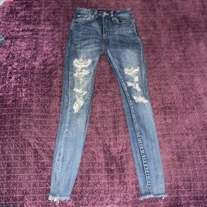 Aeropostale High Rise Curvey Jeggings size 0 blue distressed denim jeans
